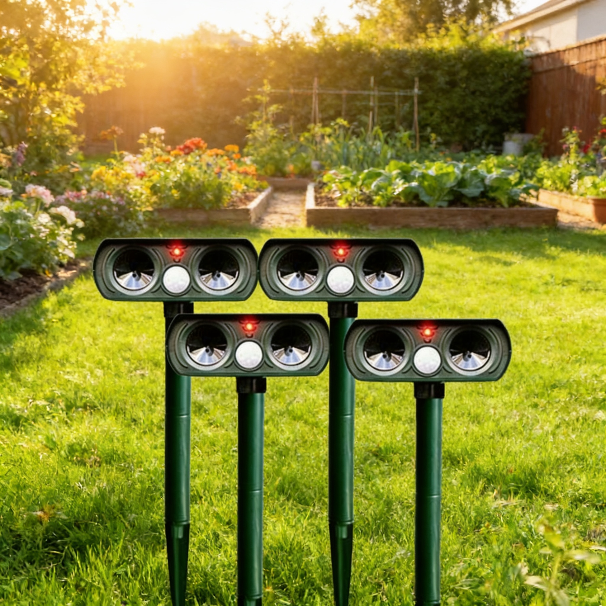 Solar animal repeller in garden - lifestyle