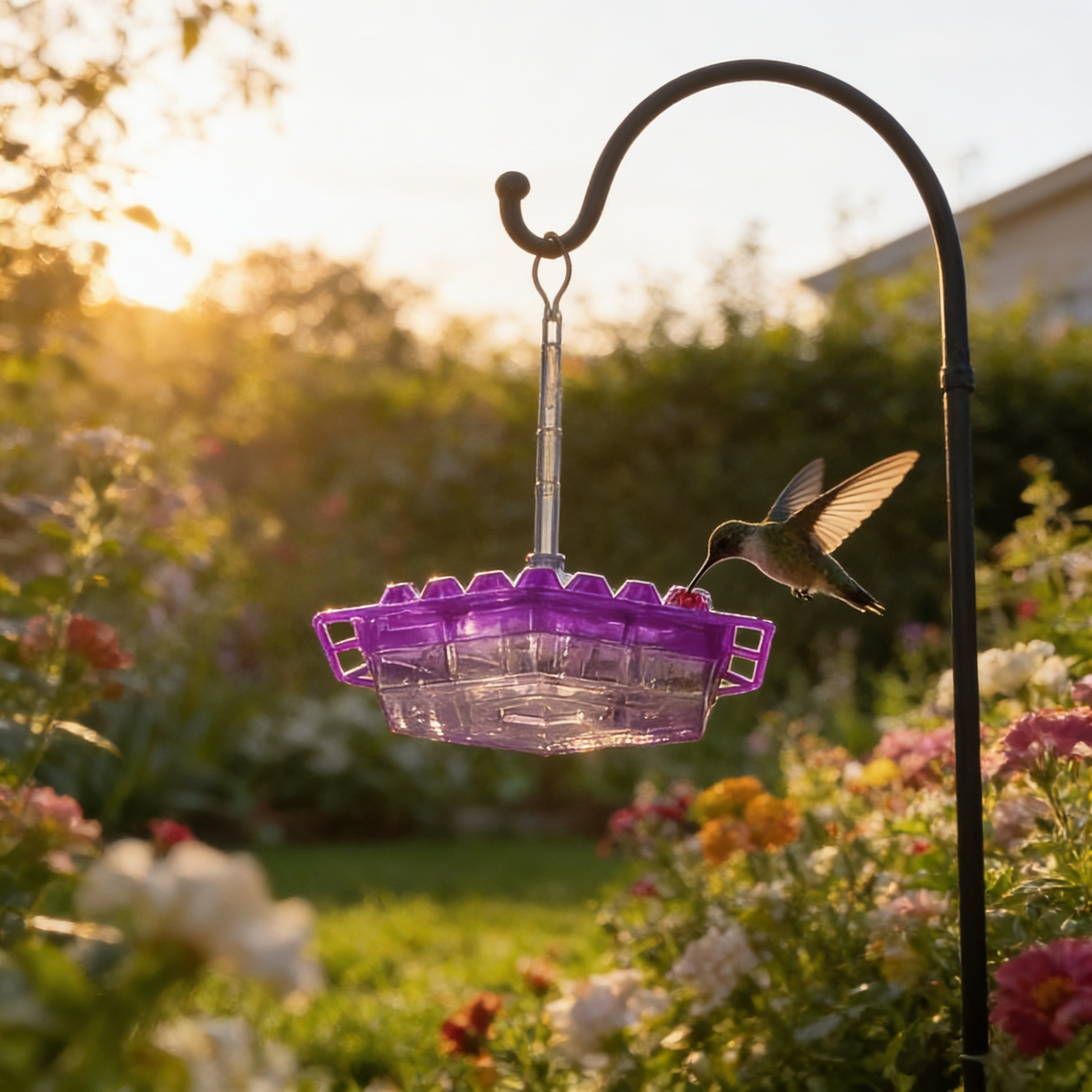 Hummingbird feeder in garden - lifestyle