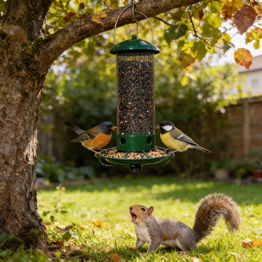 Squirrel proof bird feeder in use - lifestyle