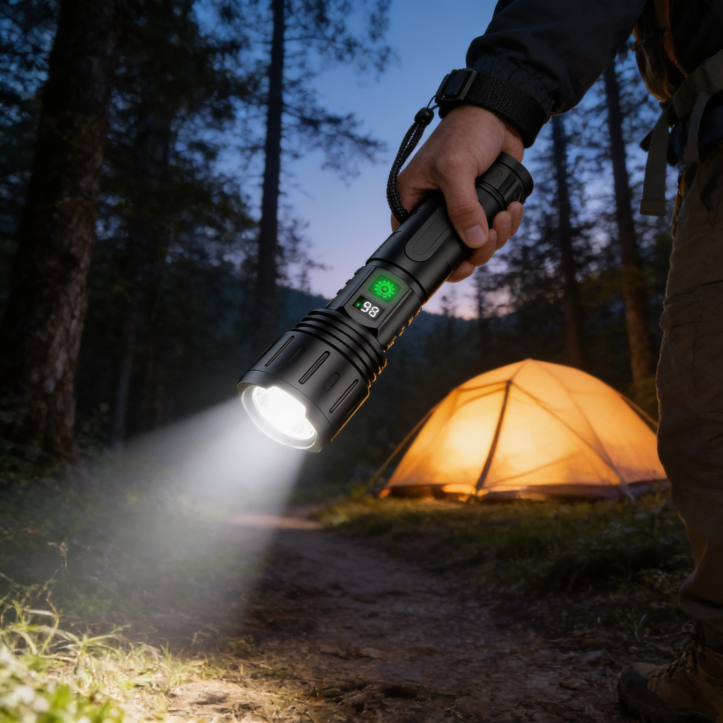Bright flashlight in use outdoors - lifestyle