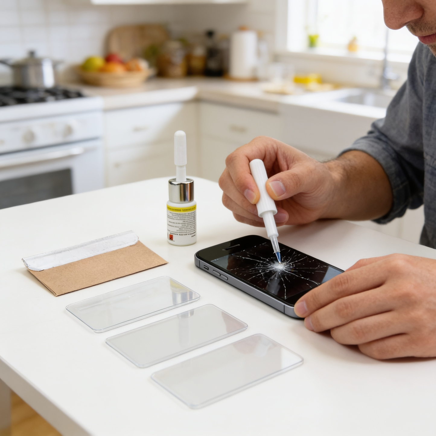 Phone screen repair kit in use - lifestyle