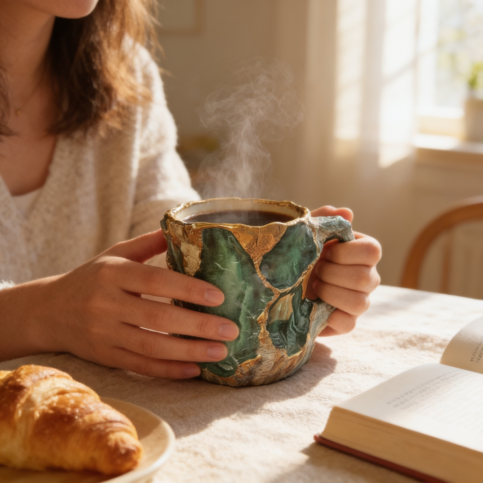 Crystal coffee mug in use - lifestyle