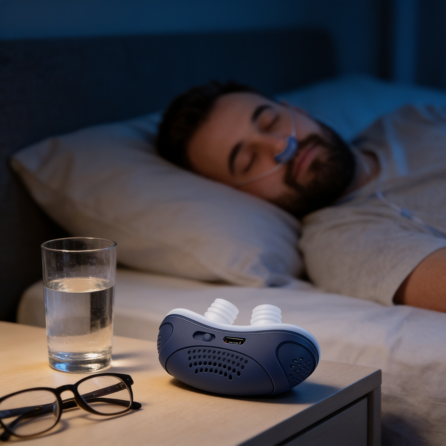Micro CPAP on nightstand - lifestyle