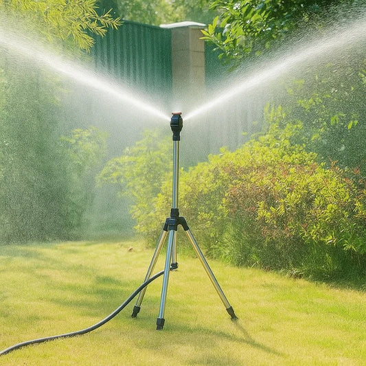 High-Pressure Rotating Tripod Sprinkler – 360° Garden Coverage