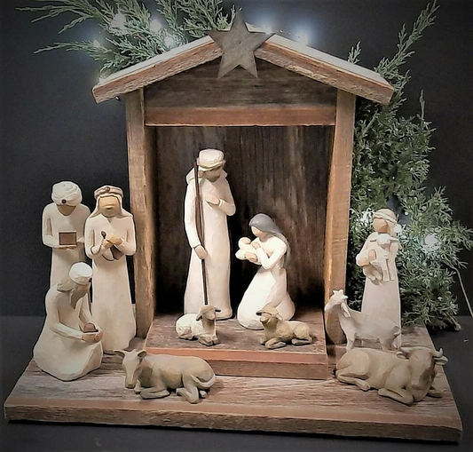 Nativity Collection 20-Piece Set – Handmade Barn Wood Creche