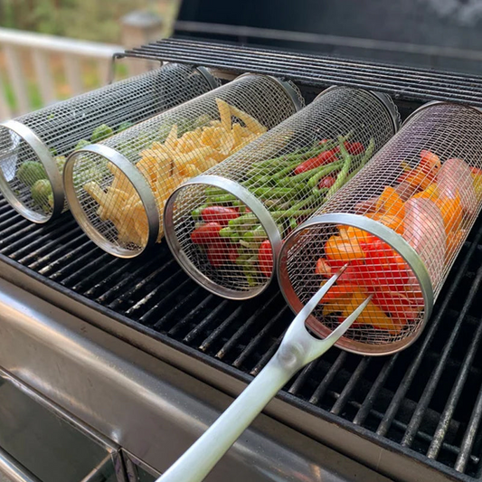 Stainless Steel Rolling BBQ Grill Basket – Set of 1, 2, 3 or 4